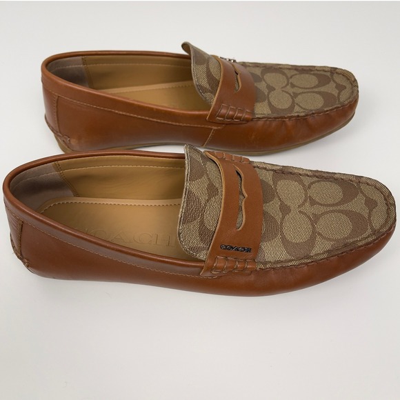 COACH Mott Driver Loafers Khaki Brown Signature‎ Jacquard Leather Mens 7D Career main image 6